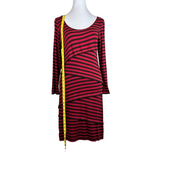 Max Studio Knit Dress Red Navy Blue Stripe Bandeau Panels Stretchy Size M - Picture 8 of 9